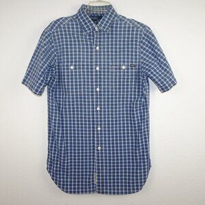 Polo Ralph Lauren Button Up Shirt Men's Size S Blue White Plaid Short Sleeve